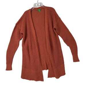 DIP Open Front Waffle Knit‎ Cardigan Sweater Long Sleeve Rust Orange S